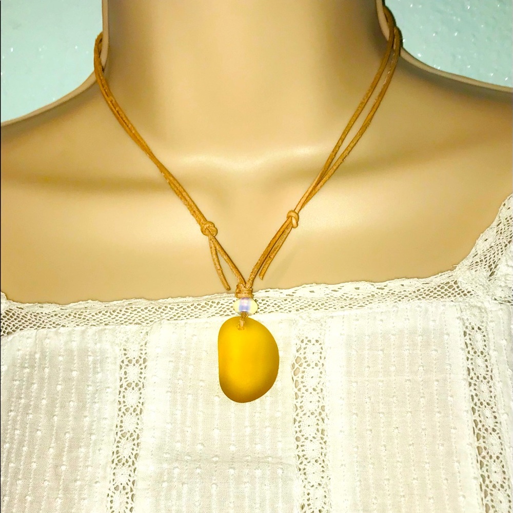 Glowing Yellow Beach Glass Pendant Necklace